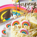 Gold Happy Birthday acrylic cake topper on a white cake birthday from Parte Haus party supply store in Bethesda MD