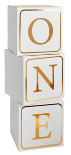 Gold one blocks jumbo decoration for first birthday from Parte Haus party supply store in Bethesda Maryland