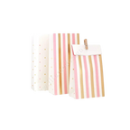 Gold pink treat bags with stripes and spots for birthday from Parte Haus party supply store in Bethesda MD.