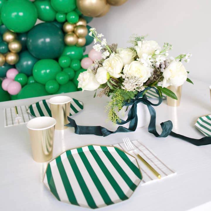 Gold signature stripes guest napkins white with gold stripes elegant napkins celebration from Parte Haus party supply store in Bethesda MD