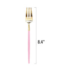 Gold with pink handle disposable dinner fork modern style for celebration from Parte Haus party supply store in Bethesda MD
