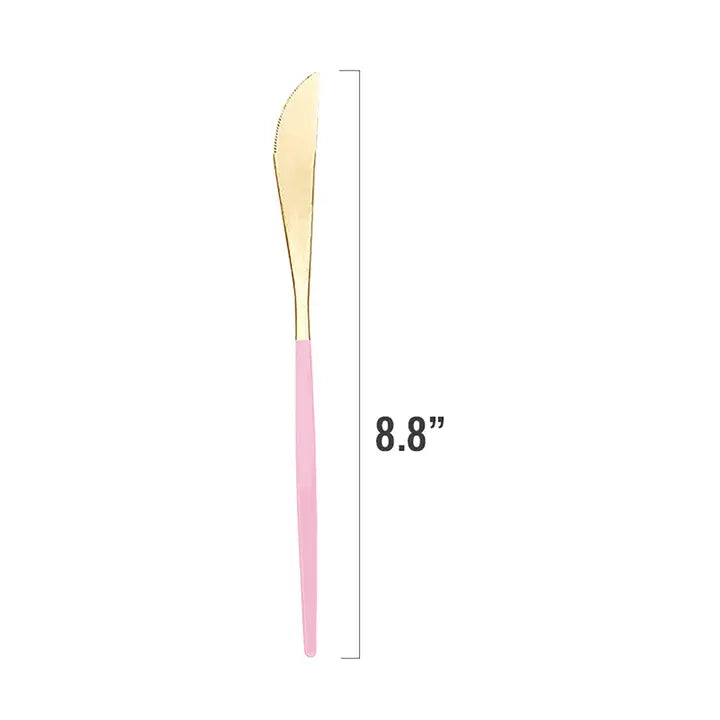 Gold and pink modern disposable dinner knife with sleek design for celebrations from Parte Haus party supply store in Bethesda MD