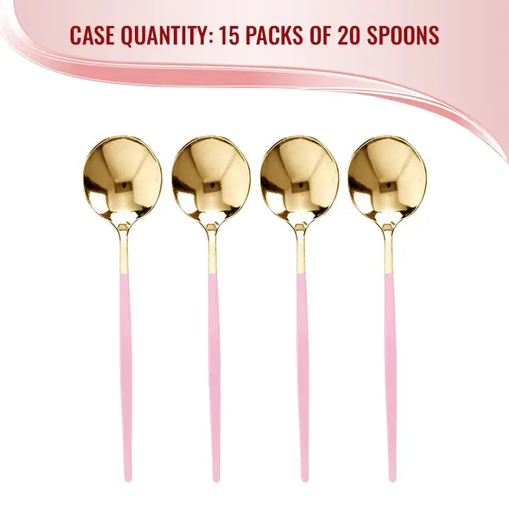 Gold with Pink Handle Moderno Spoons - 12 pcs