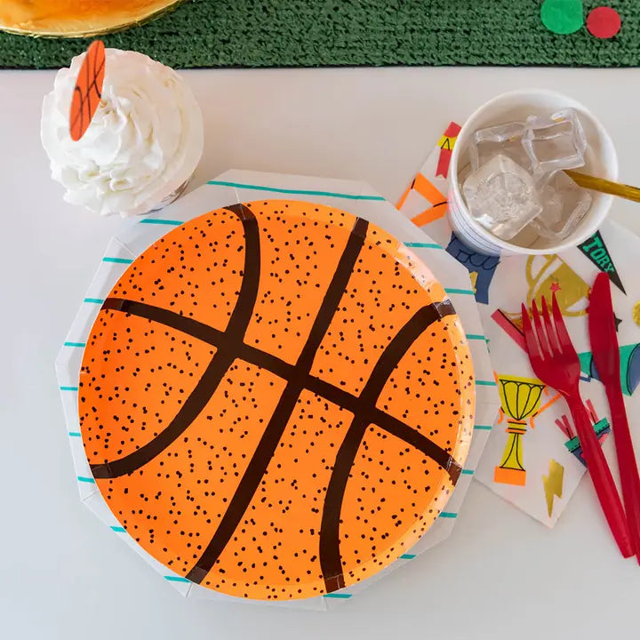 orange basketball plates sports themed plate for kids birthday from Parte Haus party supply store in Bethesda Maryland