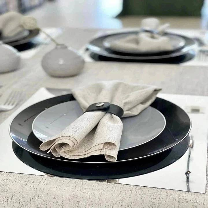 Gray and Silver Rimmed Reusable Plates - 2 Sizes