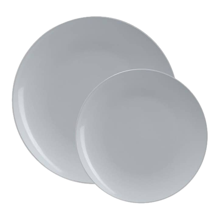 Gray and Silver Rimmed Reusable Plates - 2 Sizes
