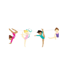 Colorful gymnastics garland with girls in leotards for gymnastics birthday from Parte Haus party supply store in Bethesda Maryland