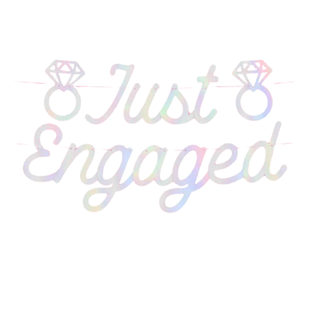 Iridescent "Just Engaged'' Foil Banner
