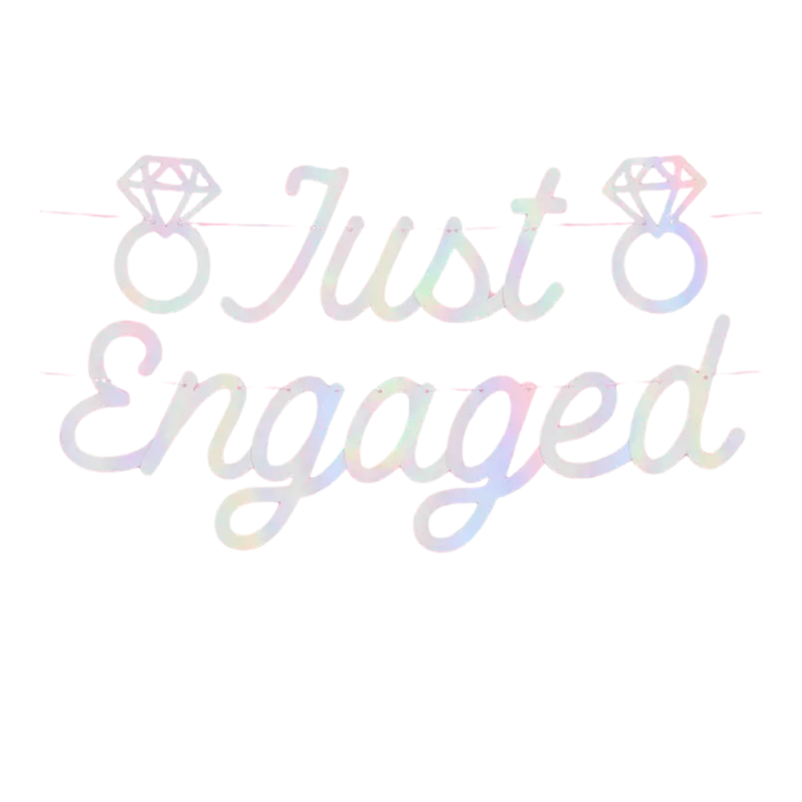 Iridescent "Just Engaged'' Foil Banner