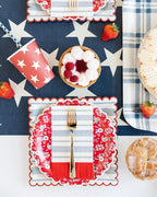Red and blue star paper cups with striped straw summer picnic tableware Fourth of July theme from Parte Haus party supply store in Bethesda MD