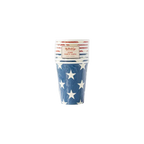 red and blue star paper cups with patriotic design Fourth of July from Parte Haus party supply store in Bethesda Maryland