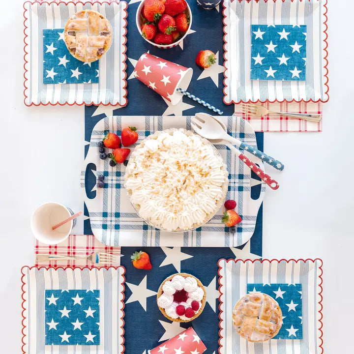 Navy star cocktail napkin with white stars July Fourth table decor from Parte Haus party supply store in Bethesda MD