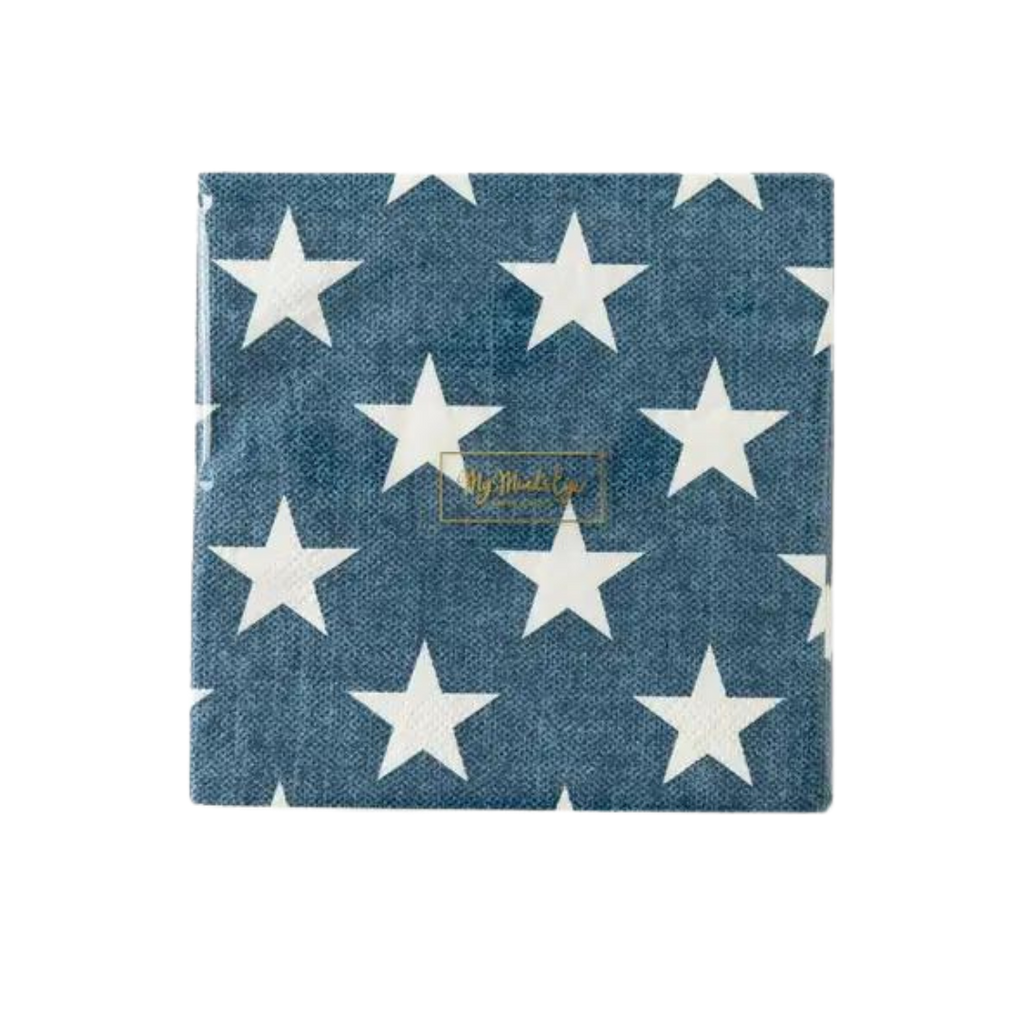 Navy star cocktail napkin with white stars patriotic theme from Parte Haus party supply store in Bethesda MD