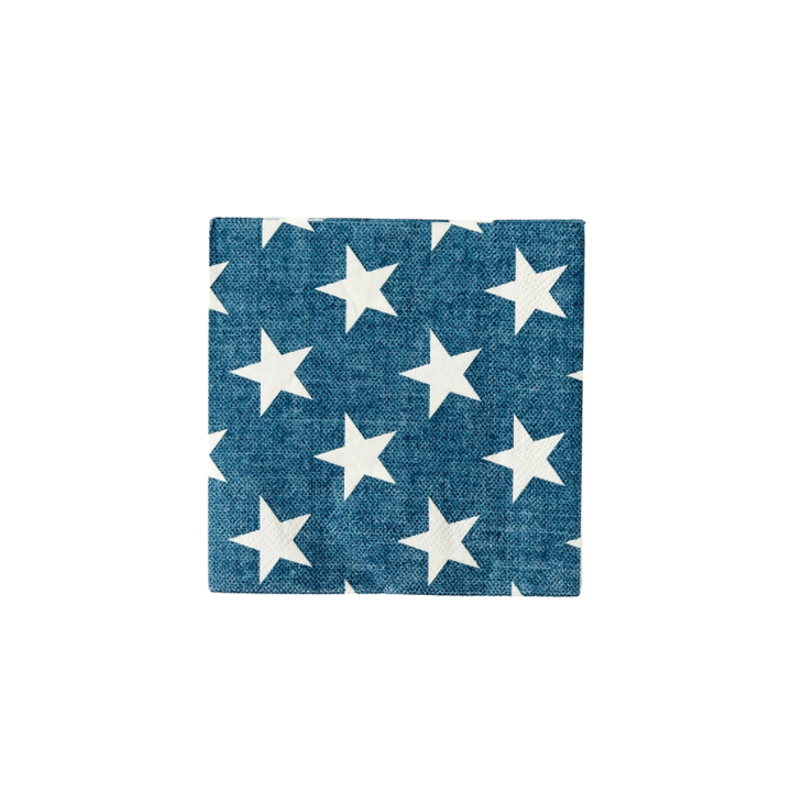Blue star napkin with white stars for patriotic events from Parte Haus party supply store in Bethesda MD.
