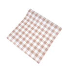 Tan gingham table cover rectangular farmhouse decor from Parte Haus party supply store in Bethesda MD