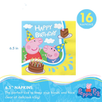 Blue Peppa Pig birthday napkin with cake and characters for kids birthday from Parte Haus party supply store in Bethesda MD