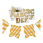 Yellow striped banner and gold alphabet sticker set for birthday from Parte Haus party supply store in Bethesda MD