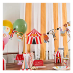 Red yellow circus birthday party tableware set with tent garland for kids from Parte Haus party supply store in Bethesda MD