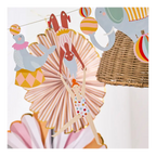 colorful circus garland with acrobats seal and elephant for birthday from Parte Haus party supply store in Bethesda Maryland