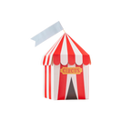 Red and white circus tent favor box for carnival theme from Parte Haus party supply store in Bethesda MD