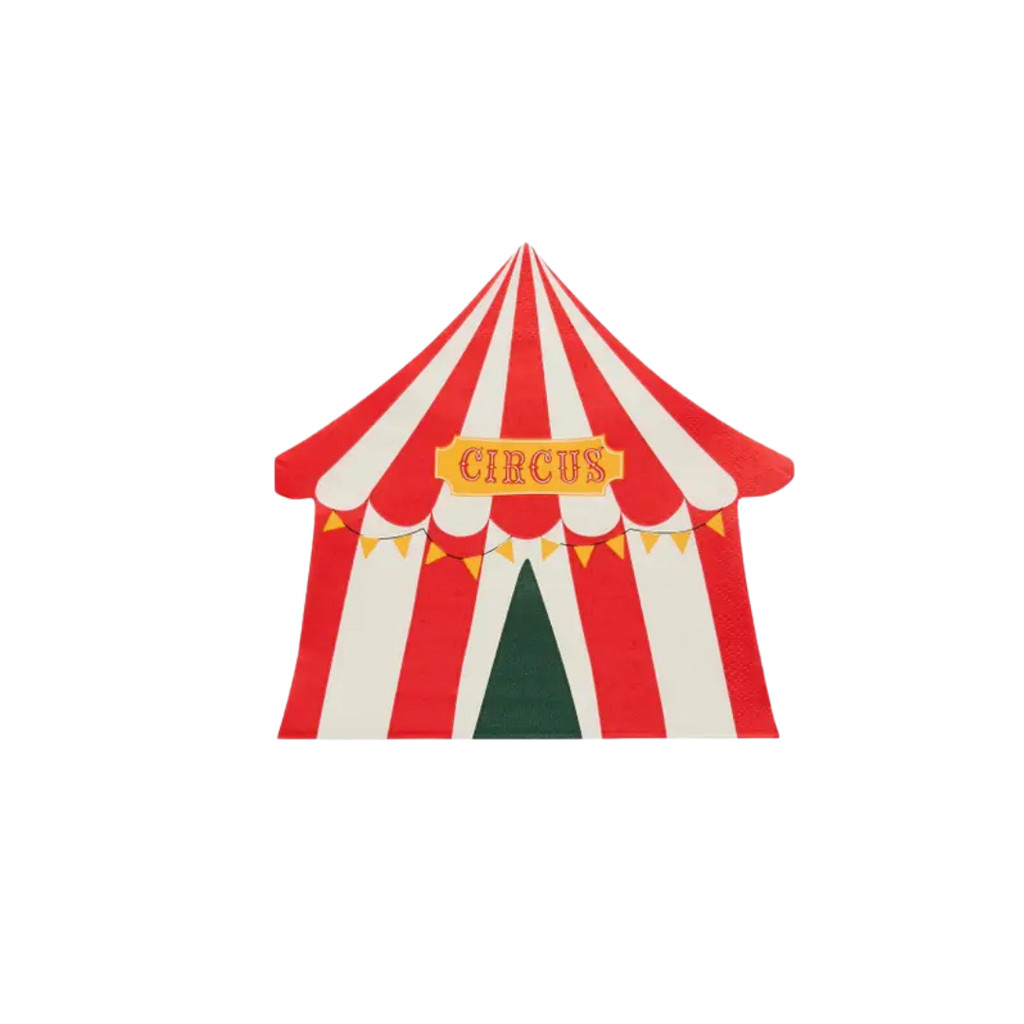 Red and white circus tent shaped plate for circus birthday from Parte Haus party supply store in Bethesda MD