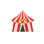 Red and white circus tent shaped plate for circus birthday from Parte Haus party supply store in Bethesda MD