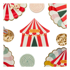 Red and white circus tent shaped plate circus theme from Parte Haus party supply store in Bethesda Maryland