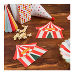 Red and white circus tent paper cards with popcorn circus theme from Parte Haus party supply store in Bethesda MD