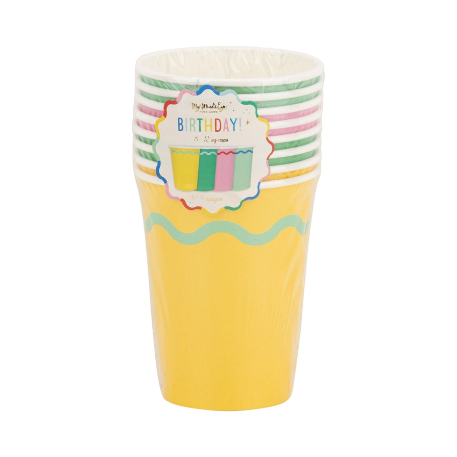 Assorted Color Wavy Birthday Party Cups
