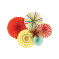 Multicolor paper fan decorations for birthday or celebration theme from Parte Haus party supply store in Bethesda Maryland