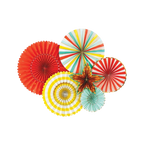 Multicolor paper fan decorations for birthday or celebration theme from Parte Haus party supply store in Bethesda Maryland