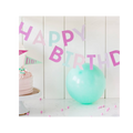 Pink happy birthday banner pastel letters for birthday party from Parte Haus party supply store in Bethesda MD