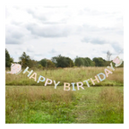 Pastel teapot and teacup birthday banner outdoor tea party decor from Parte Haus party supply store in Bethesda MD