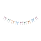 Pastel rainbow bow garland with hanging ribbons for birthday from Parte Haus party supply store in Bethesda MD