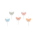 Pastel bow cake toppers set featuring blue white pink and peach for birthday from Parte Haus party supply store in Bethesda MD.