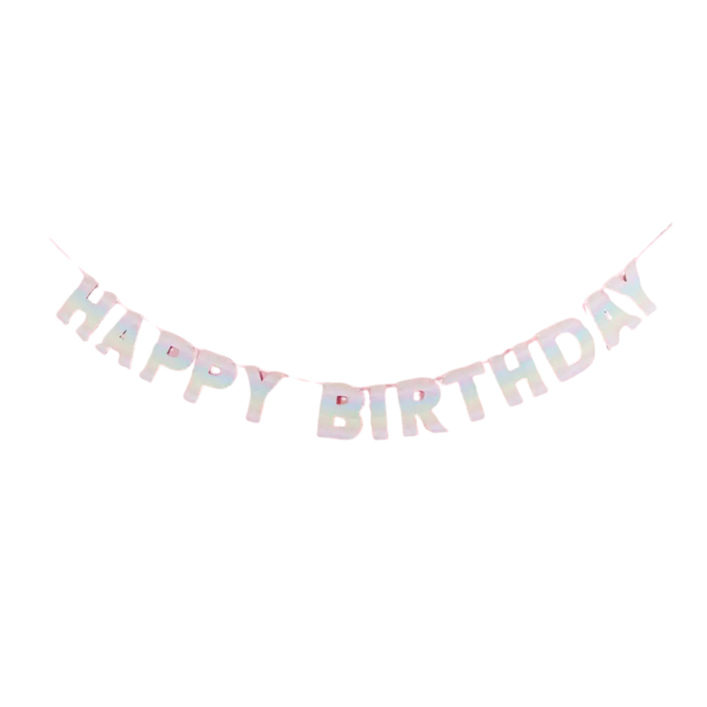 Pink happy birthday banner with large letters for birthday theme from Parte Haus party supply store in Bethesda MD