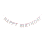 Pink happy birthday banner with large letters for birthday theme from Parte Haus party supply store in Bethesda MD