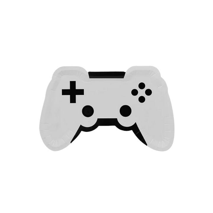 Black and white game controller plate for gamer birthday from Parte Haus party supply store in Bethesda, Maryland