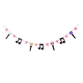 Pink and pastel music note star and microphone garland for music birthday theme from Parte Haus party supply store in Bethesda MD