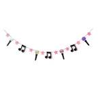 Pink and pastel music note star and microphone garland for music birthday theme from Parte Haus party supply store in Bethesda MD