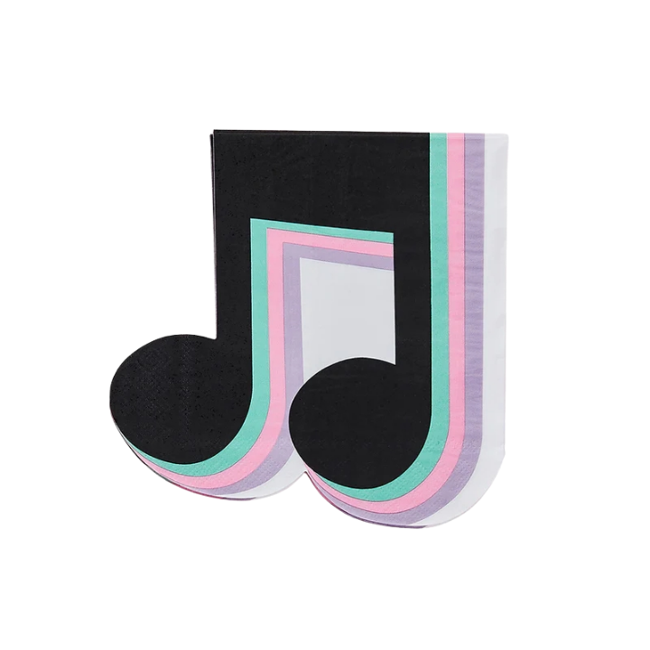 Black pastel music note napkin with pink purple mint accents music party from Parte Haus party supply store in Bethesda Maryland