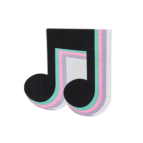 Black pastel music note napkin with pink purple mint accents music party from Parte Haus party supply store in Bethesda Maryland