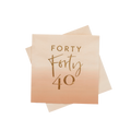 Blush pink napkin with gold forty 40 design for 40th birthday from Parte Haus party supply store in Bethesda MD