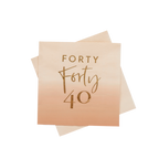 Blush pink napkin with gold forty 40 design for 40th birthday from Parte Haus party supply store in Bethesda MD