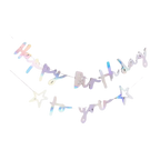 Iridescent happy birthday banner with star accents for birthday celebration from Parte Haus party supply store in Bethesda MD
