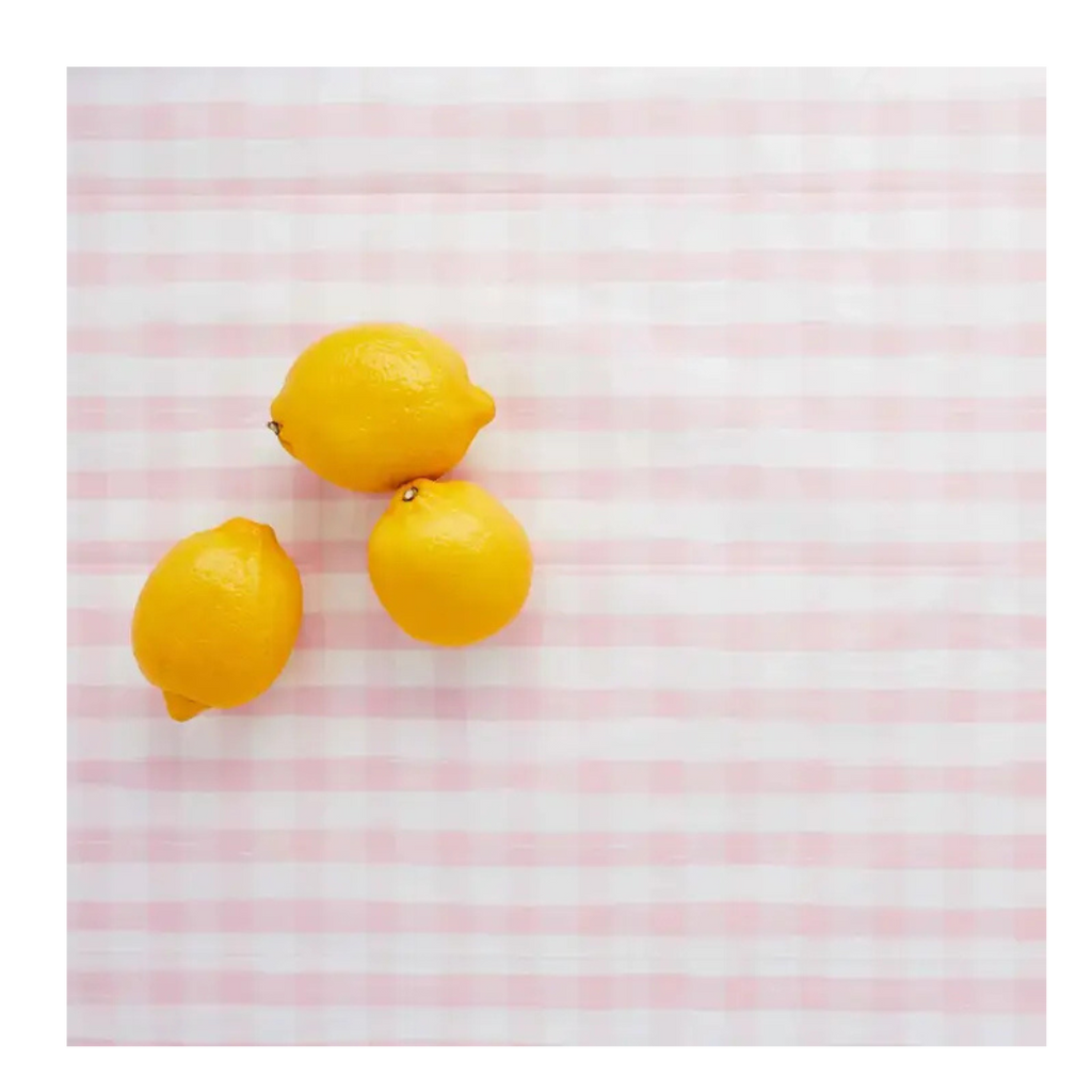 pink gingham table cover with yellow lemons summer picnic decor from Parte Haus party supply store in Bethesda MD