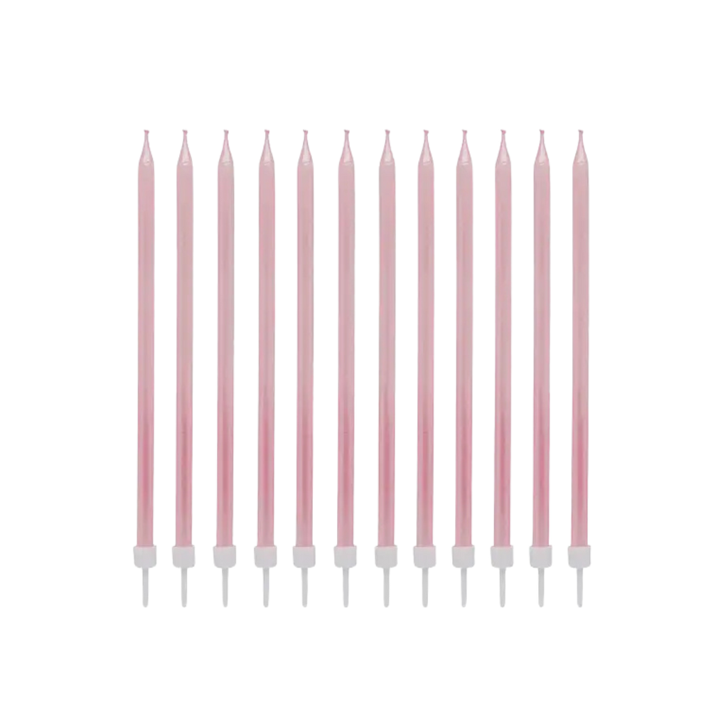 Pink birthday candles elegant and tall for celebration cakes from Parte Haus party supply store in Bethesda MD.