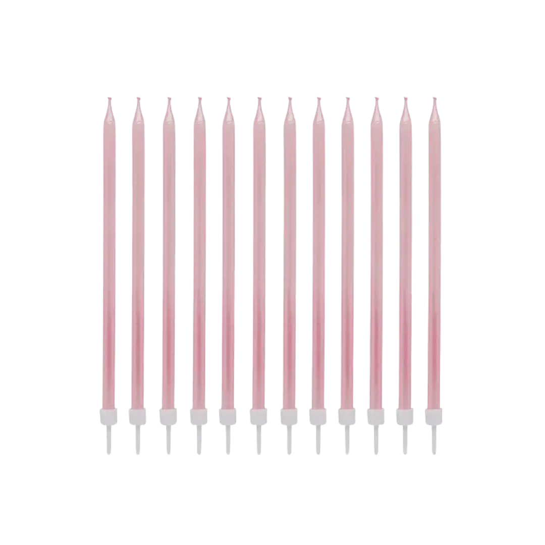 Pink birthday candles elegant and tall for celebration cakes from Parte Haus party supply store in Bethesda MD.