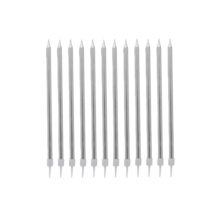 Silver birthday candles arranged in a row celebration theme from Parte Haus party supply store in Bethesda MD