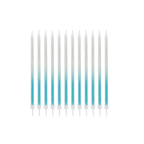 Blue ombre cake candles tall and slim birthday decor from Parte Haus party supply store in Bethesda MD